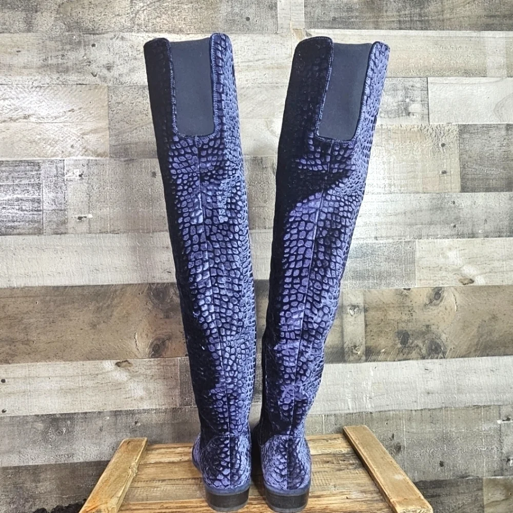 STUART WEITZMAN OTK Velvet Croc Print Boots - 38.5